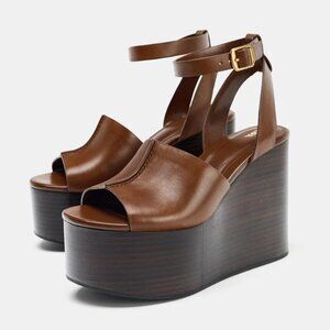 ZARA LEATHER WEDGE SANDALS WITH STRAP - WOMEN'S 6.5